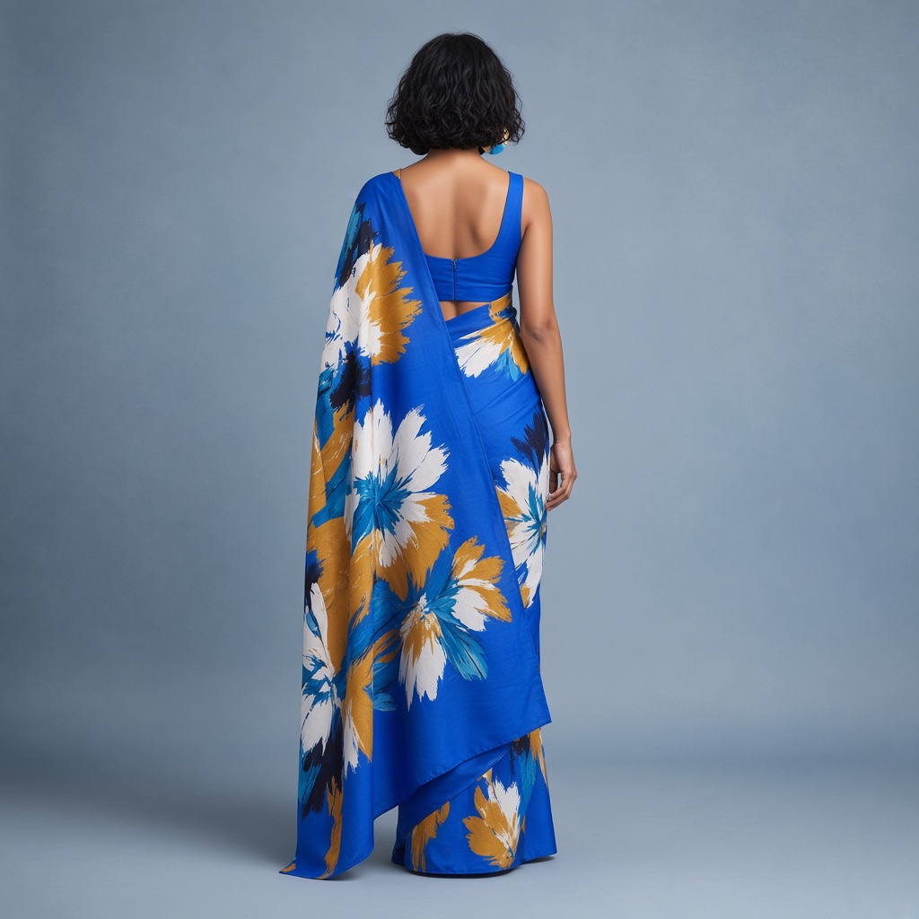 Cobalt Art Print Saree