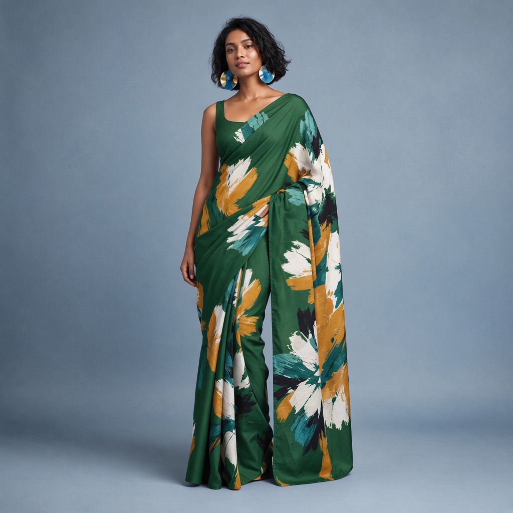 Cobalt Art Print Saree