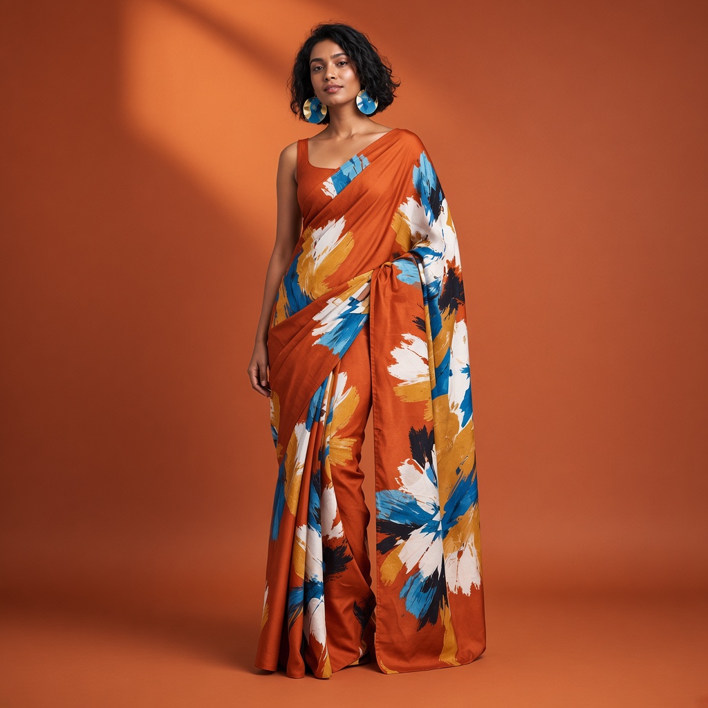 Cobalt Art Print Saree