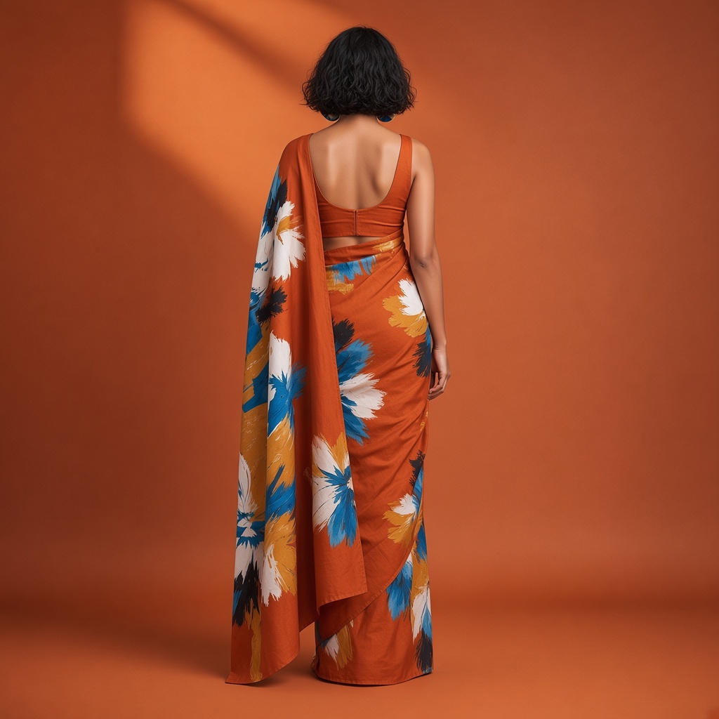 Cobalt Art Print Saree