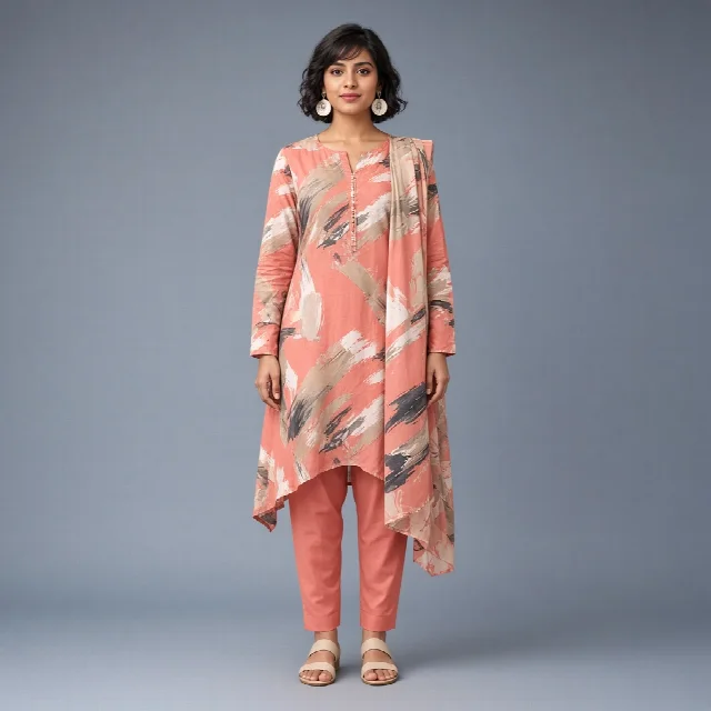 Coral Brushstroke Suit