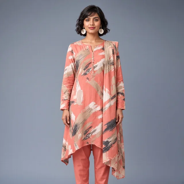 Coral Brushstroke Suit
