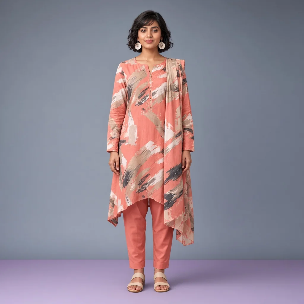 Coral Brushstroke Suit