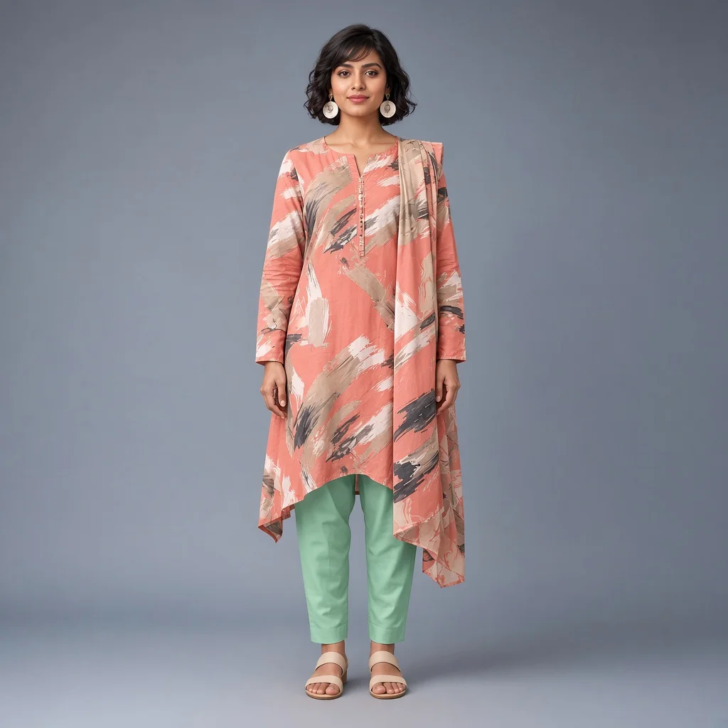 Coral Brushstroke Suit