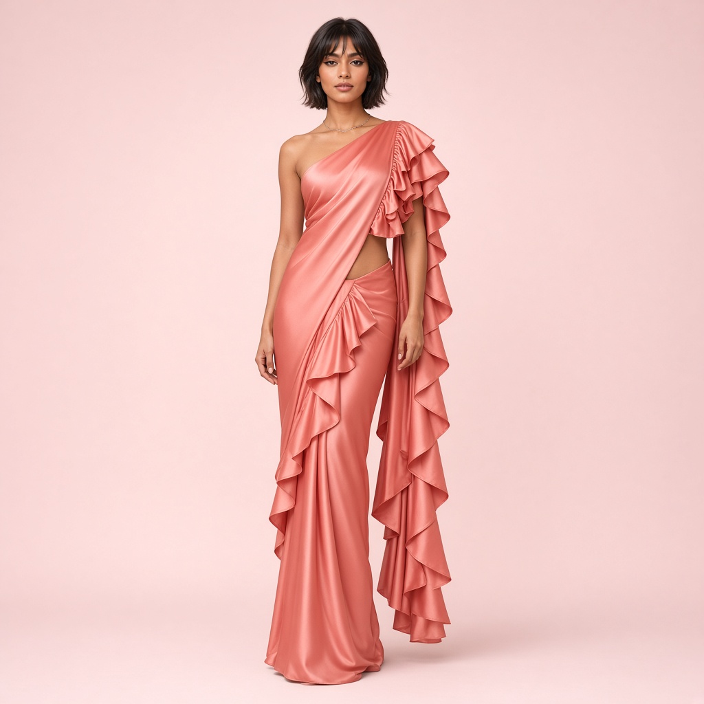 Coral Ruffle Pallu Saree