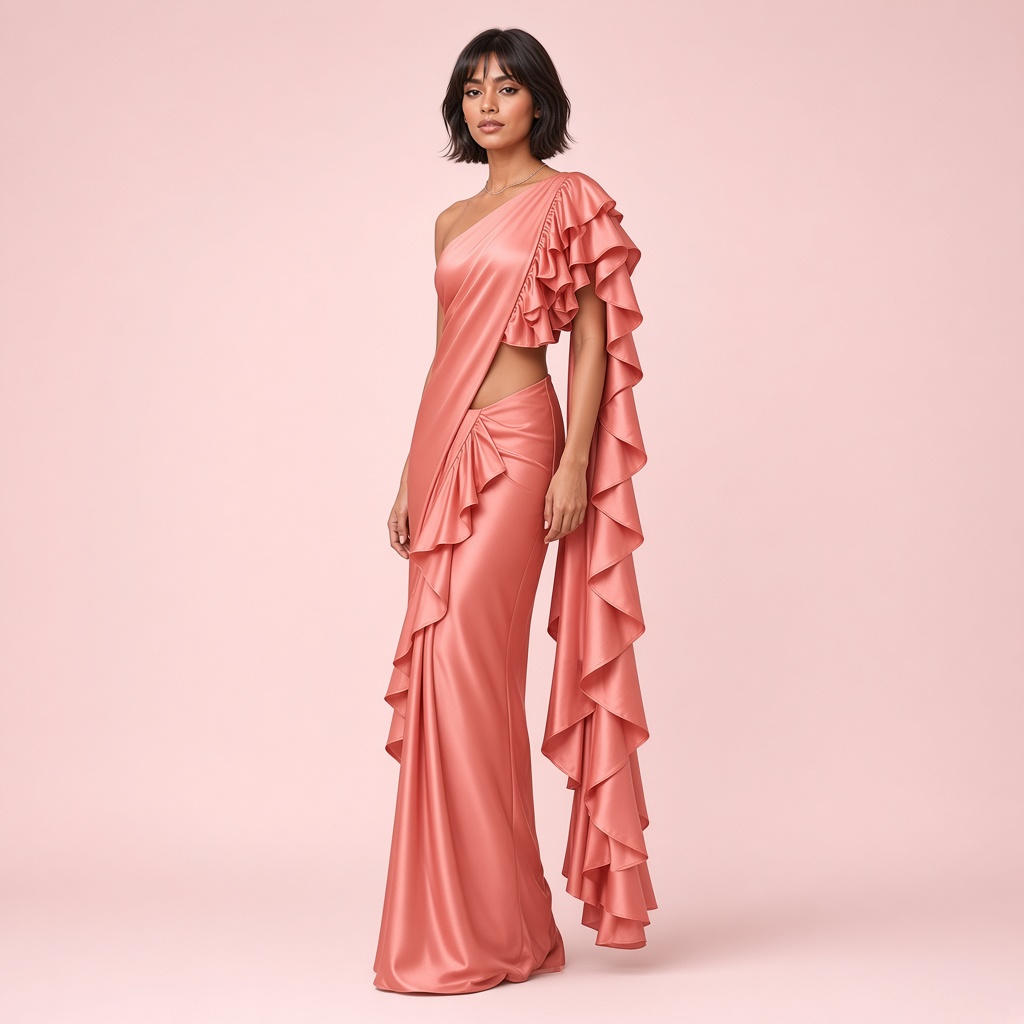 Coral Ruffle Pallu Saree
