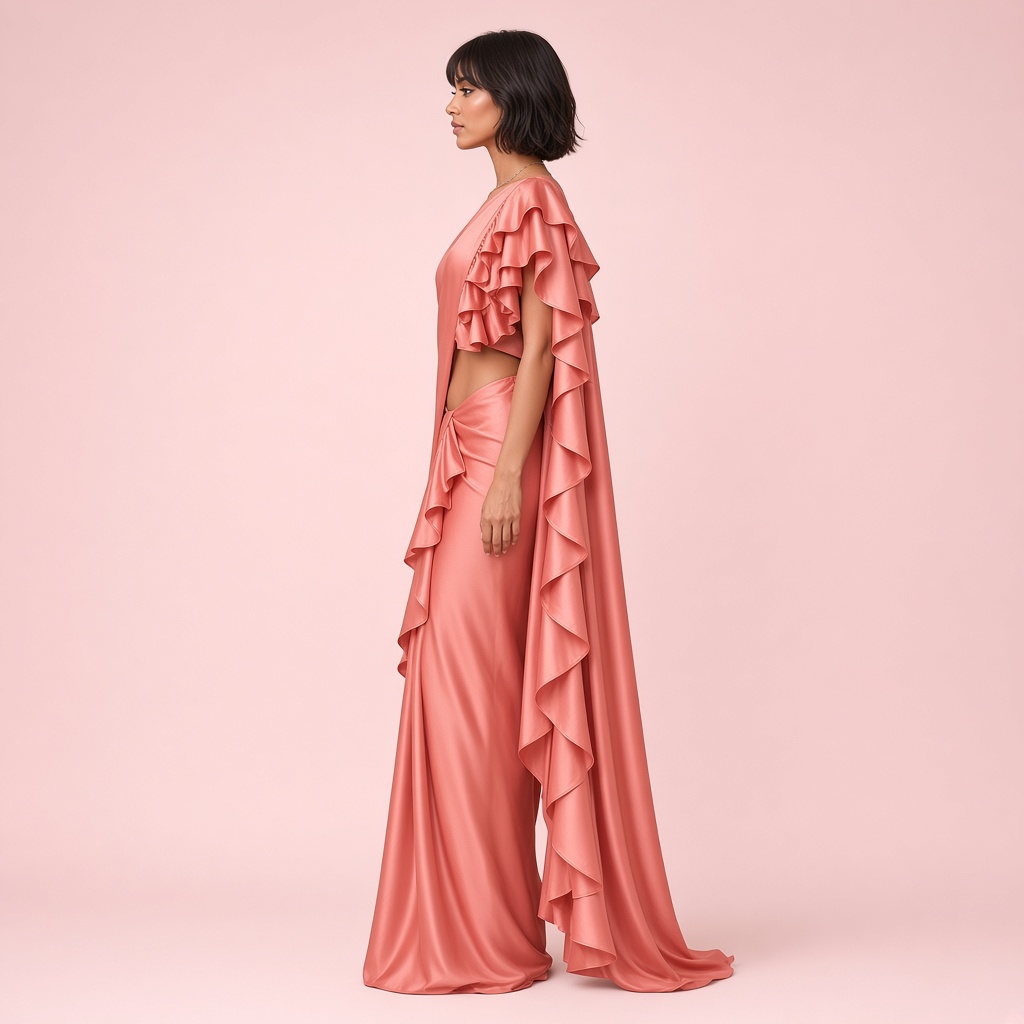 Coral Ruffle Pallu Saree