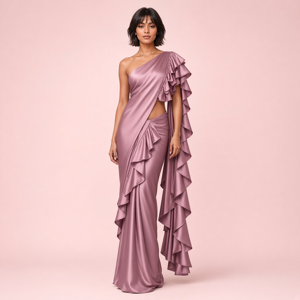 Coral Ruffle Pallu Saree