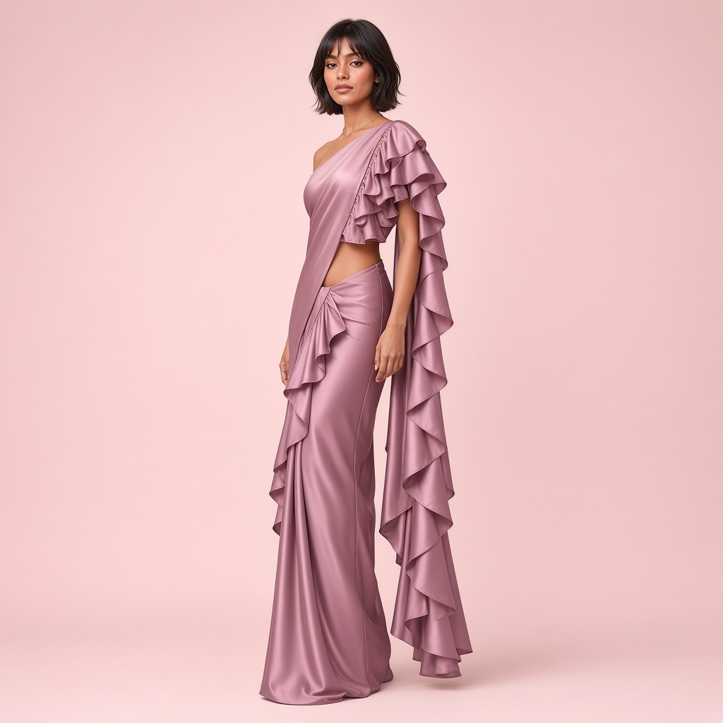 Coral Ruffle Pallu Saree