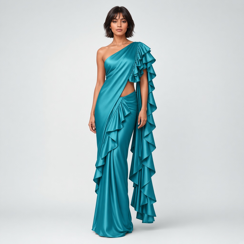 Coral Ruffle Pallu Saree