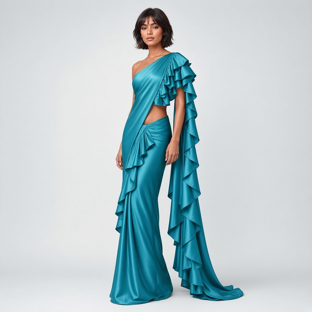 Coral Ruffle Pallu Saree