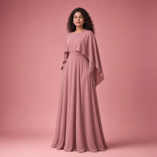 Dusty Rose Cape Gown