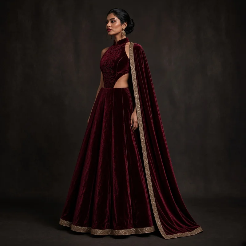 Emerald Court Velvet-Look Lehenga