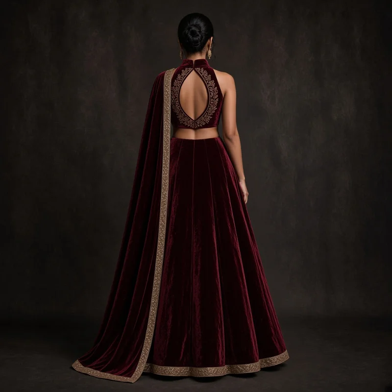 Emerald Court Velvet-Look Lehenga