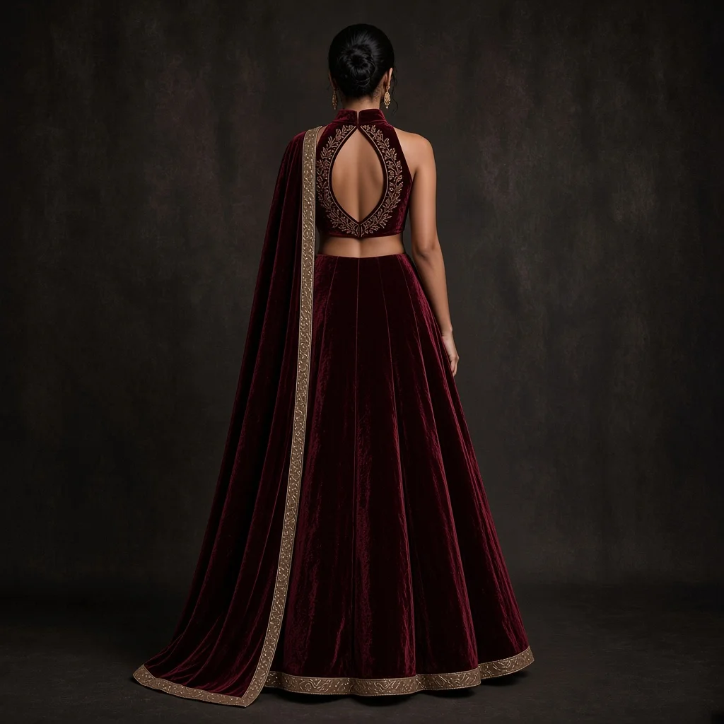 Emerald Court Velvet-Look Lehenga