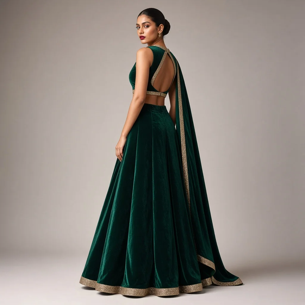 Emerald Court Velvet-Look Lehenga