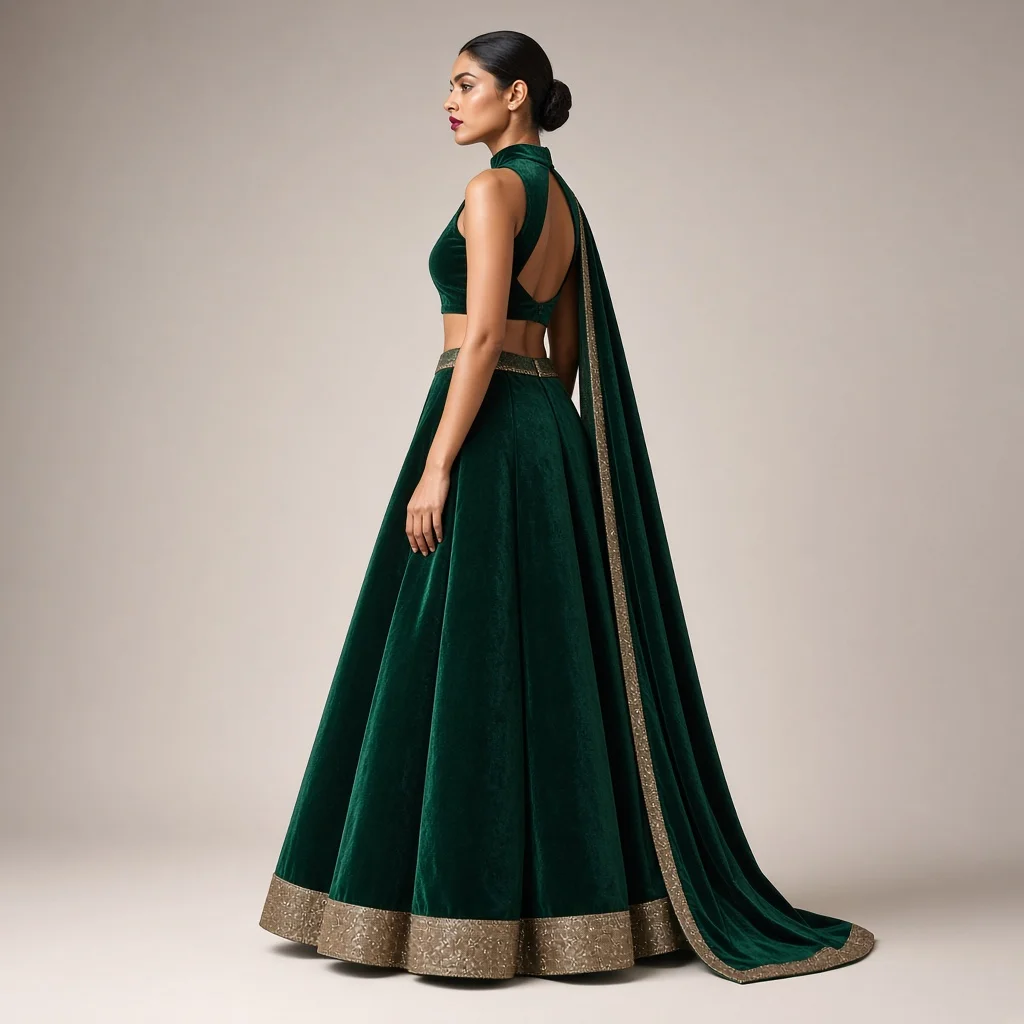 Emerald Court Velvet-Look Lehenga