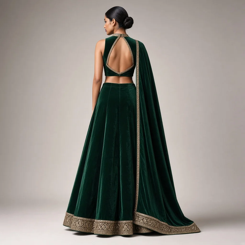 Emerald Court Velvet-Look Lehenga