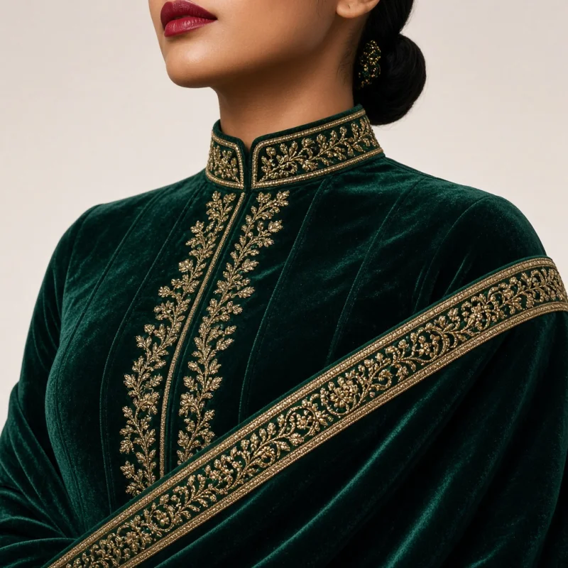 Emerald Court Velvet-Look Lehenga