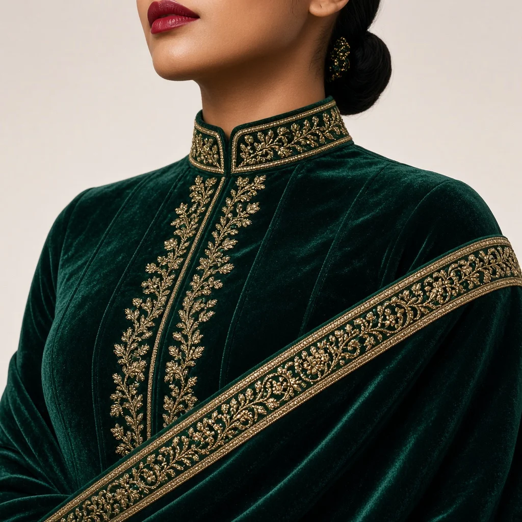 Emerald Court Velvet-Look Lehenga
