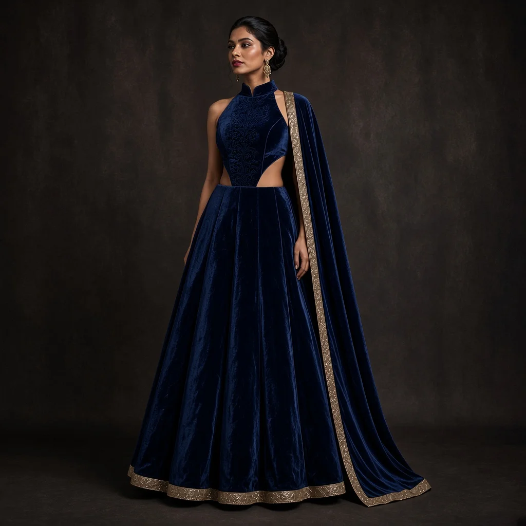 Emerald Court Velvet-Look Lehenga