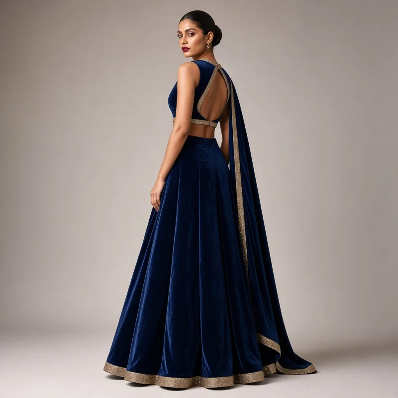 Emerald Court Velvet-Look Lehenga thumbnail
