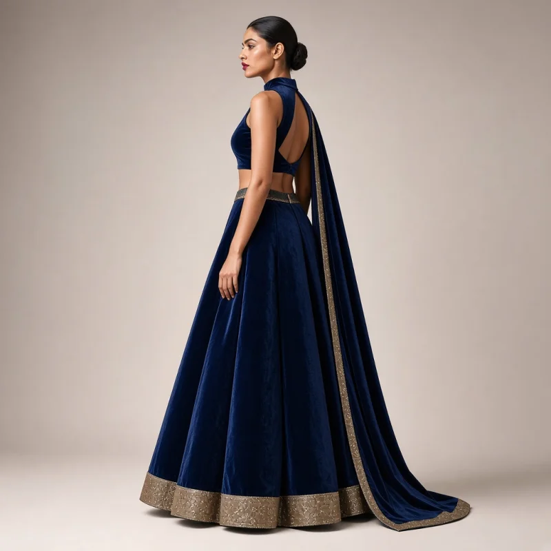 Emerald Court Velvet-Look Lehenga thumbnail