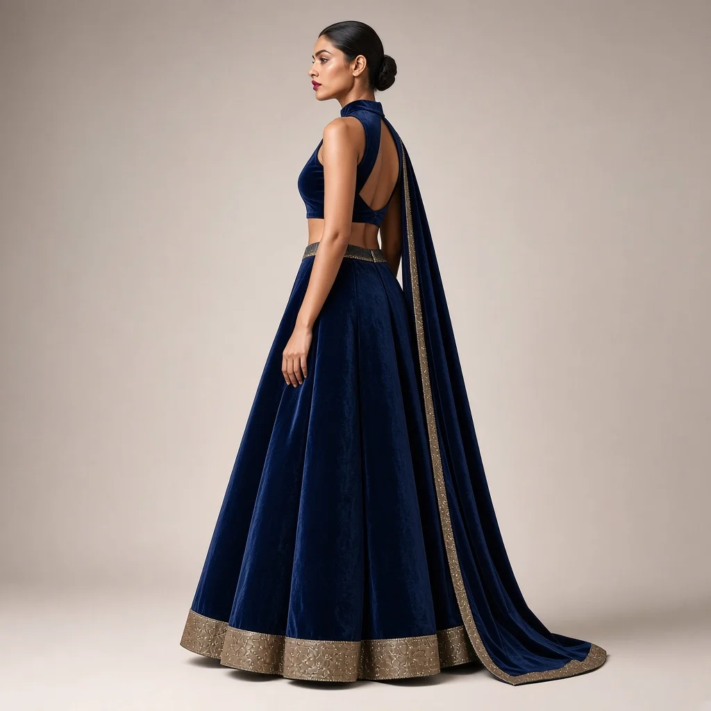 Emerald Court Velvet-Look Lehenga
