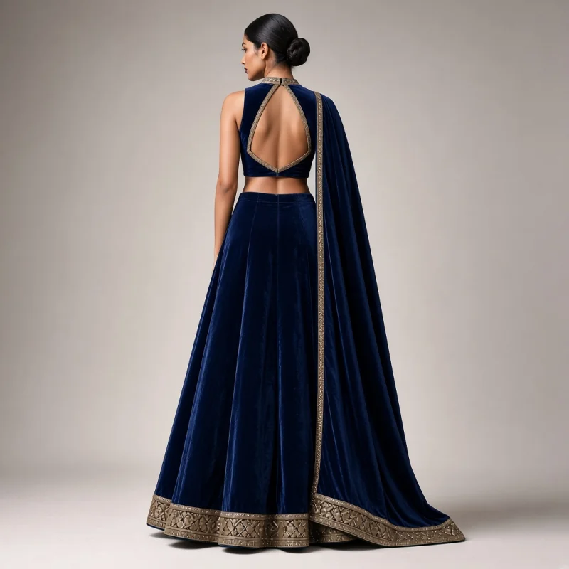 Emerald Court Velvet-Look Lehenga thumbnail