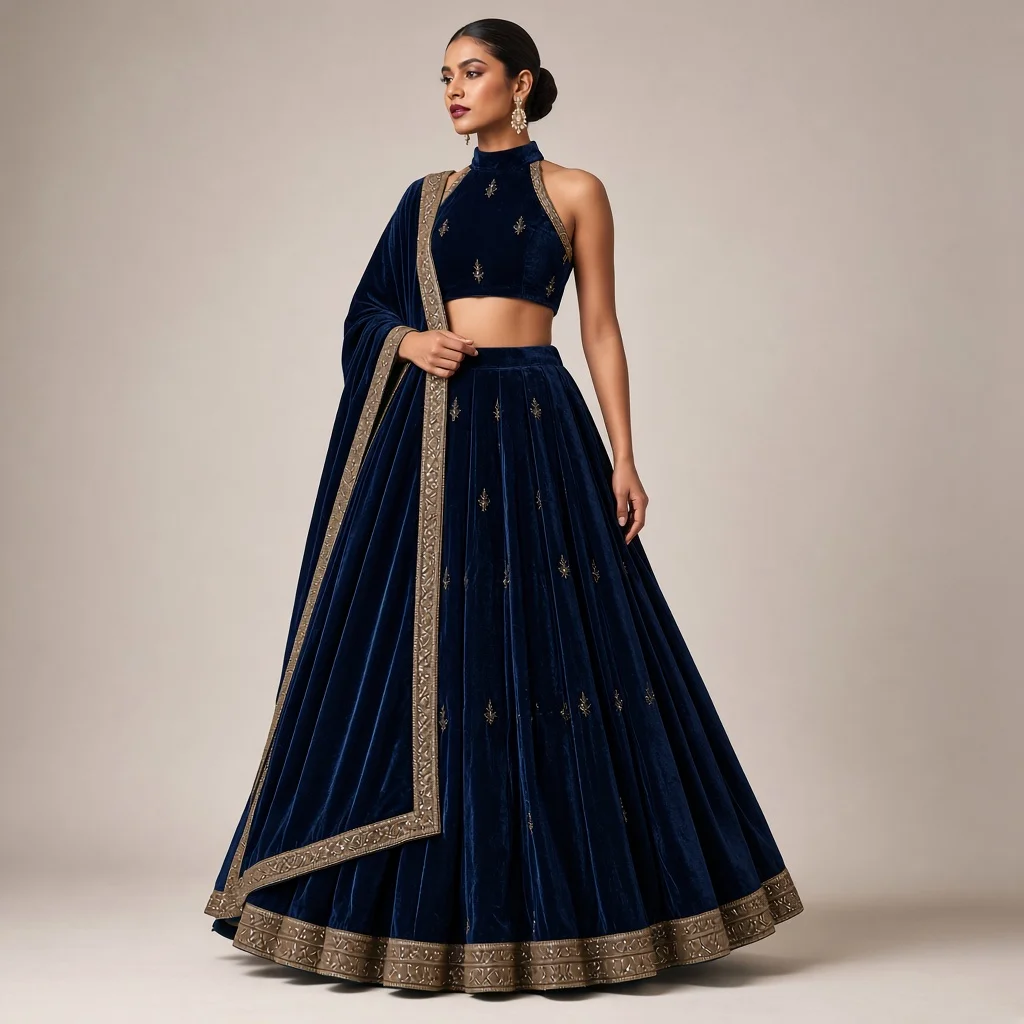 Emerald Court Velvet-Look Lehenga