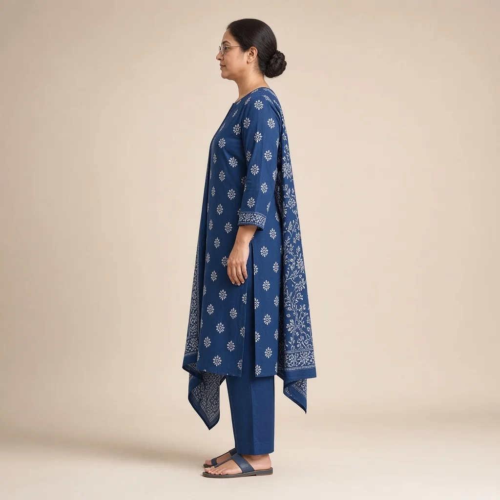 Indigo Block-Print Cotton Suit Set