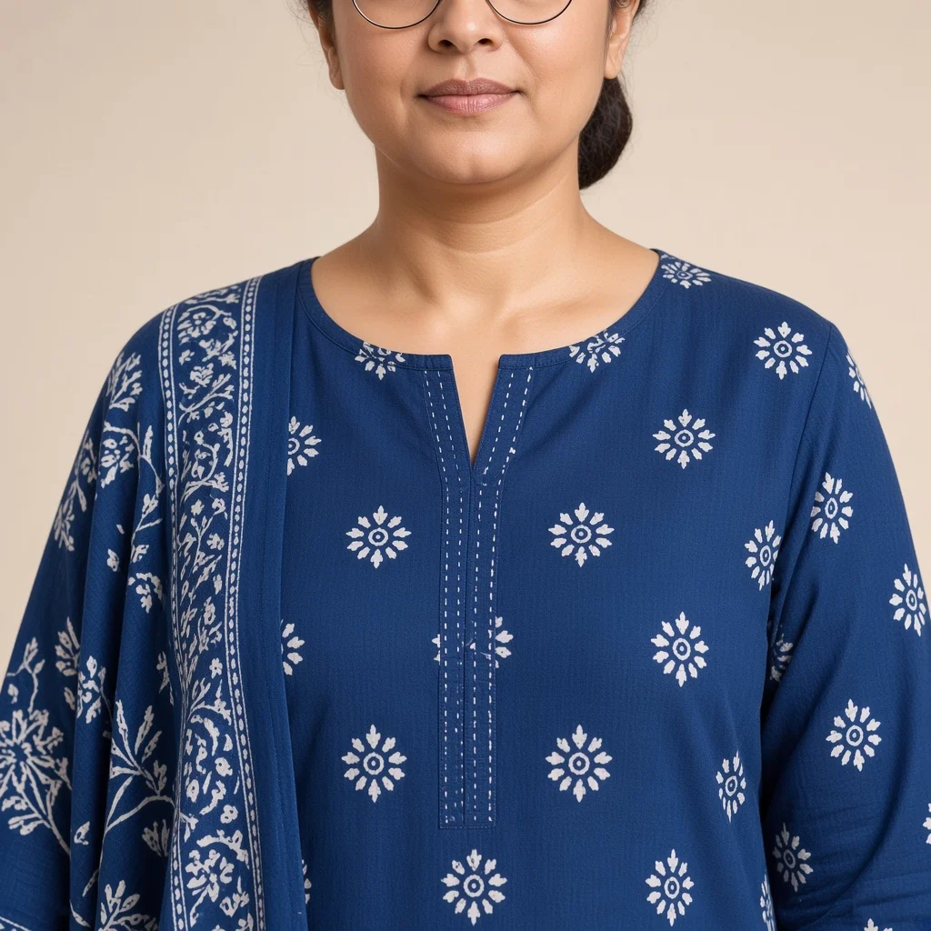 Indigo Block-Print Cotton Suit Set