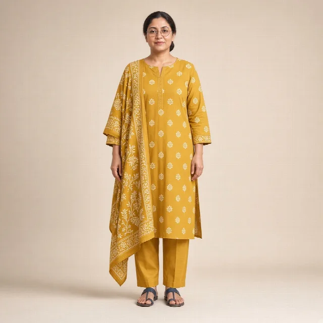 Indigo Block-Print Cotton Suit Set thumbnail