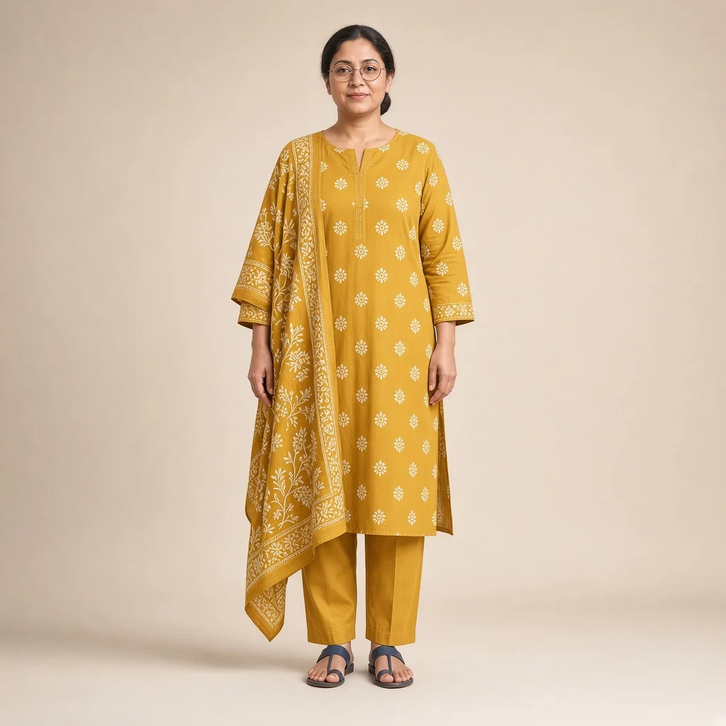 Indigo Block-Print Cotton Suit Set