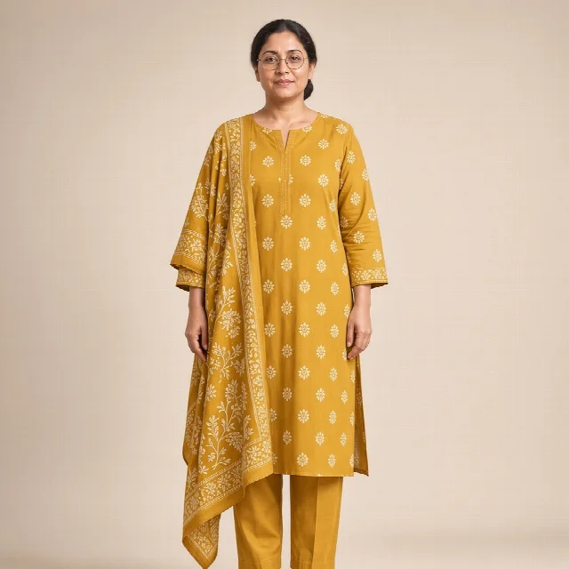 Indigo Block-Print Cotton Suit Set thumbnail