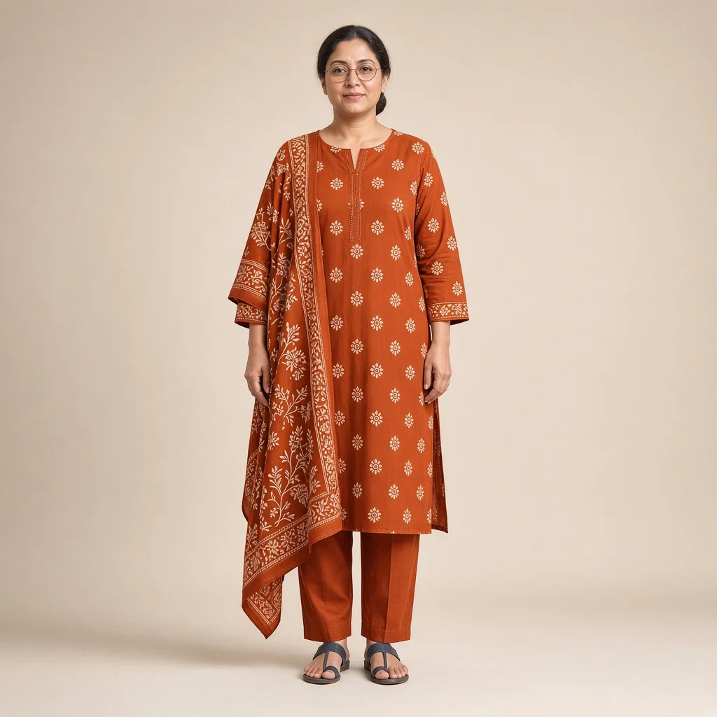 Indigo Block-Print Cotton Suit Set