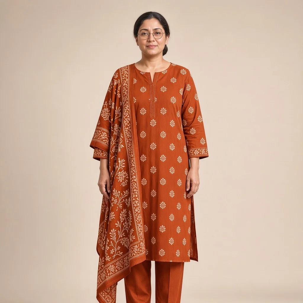 Indigo Block-Print Cotton Suit Set