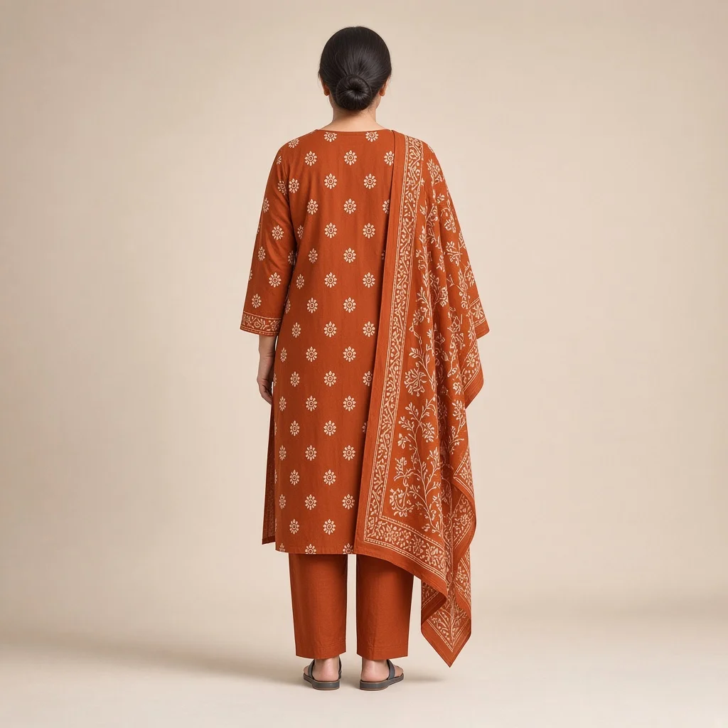Indigo Block-Print Cotton Suit Set