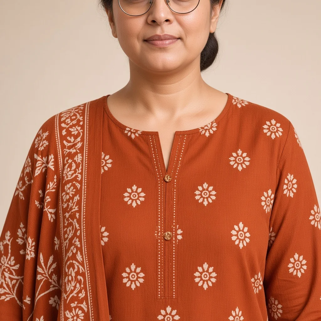 Indigo Block-Print Cotton Suit Set