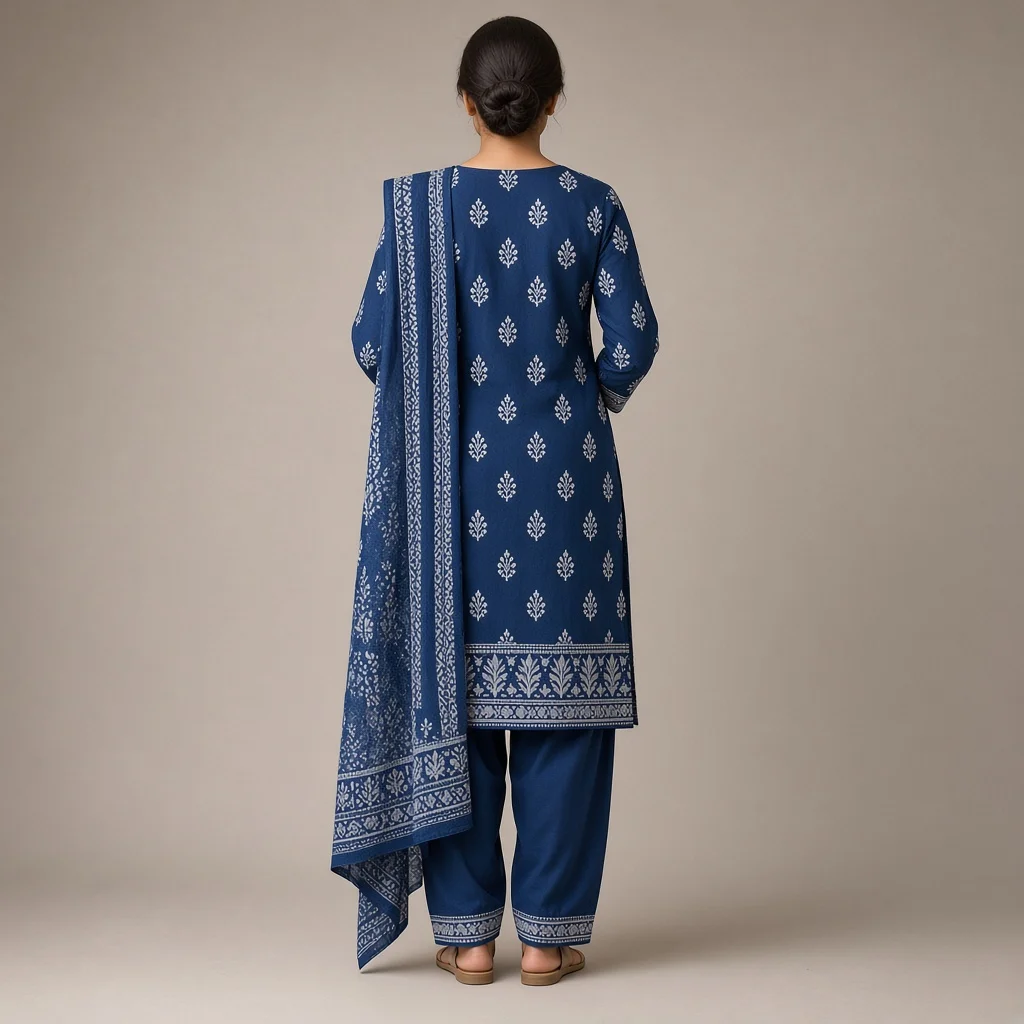 Indigo Block-Print Cotton Suit