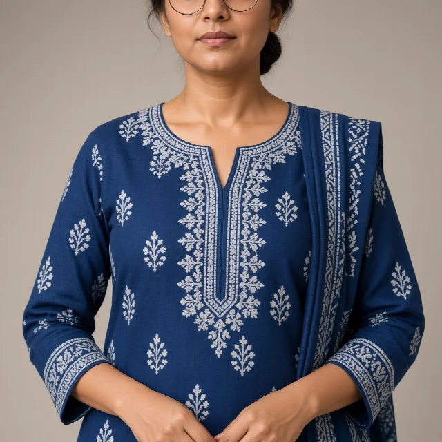 Indigo Block-Print Cotton Suit