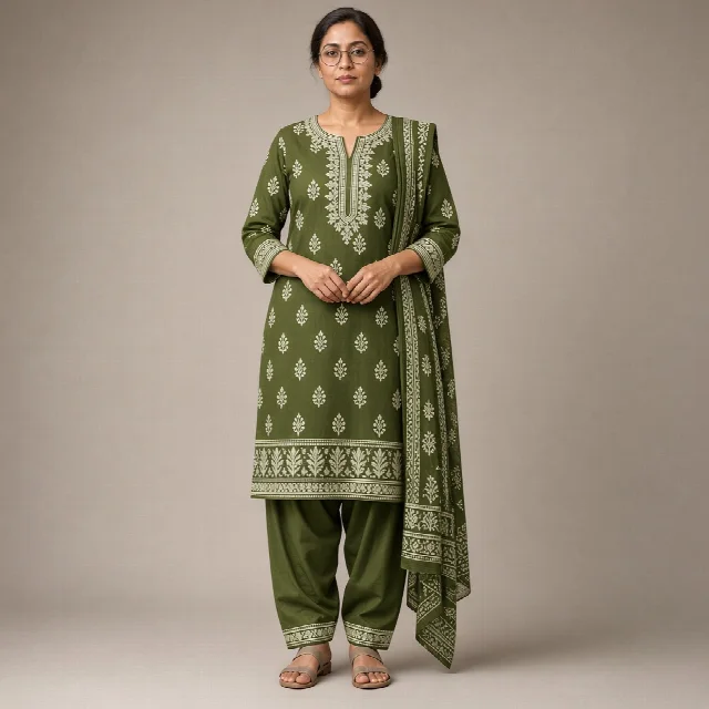 Indigo Block-Print Cotton Suit thumbnail