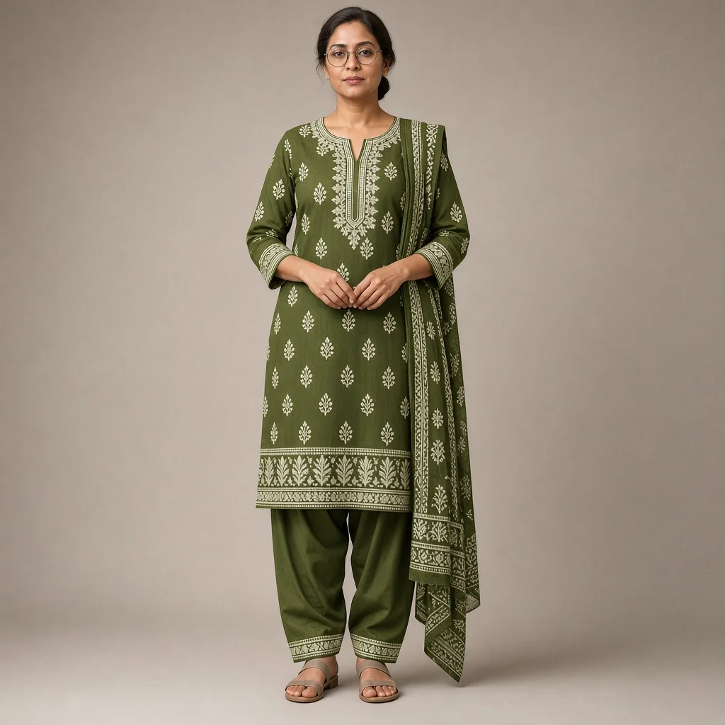 Indigo Block-Print Cotton Suit