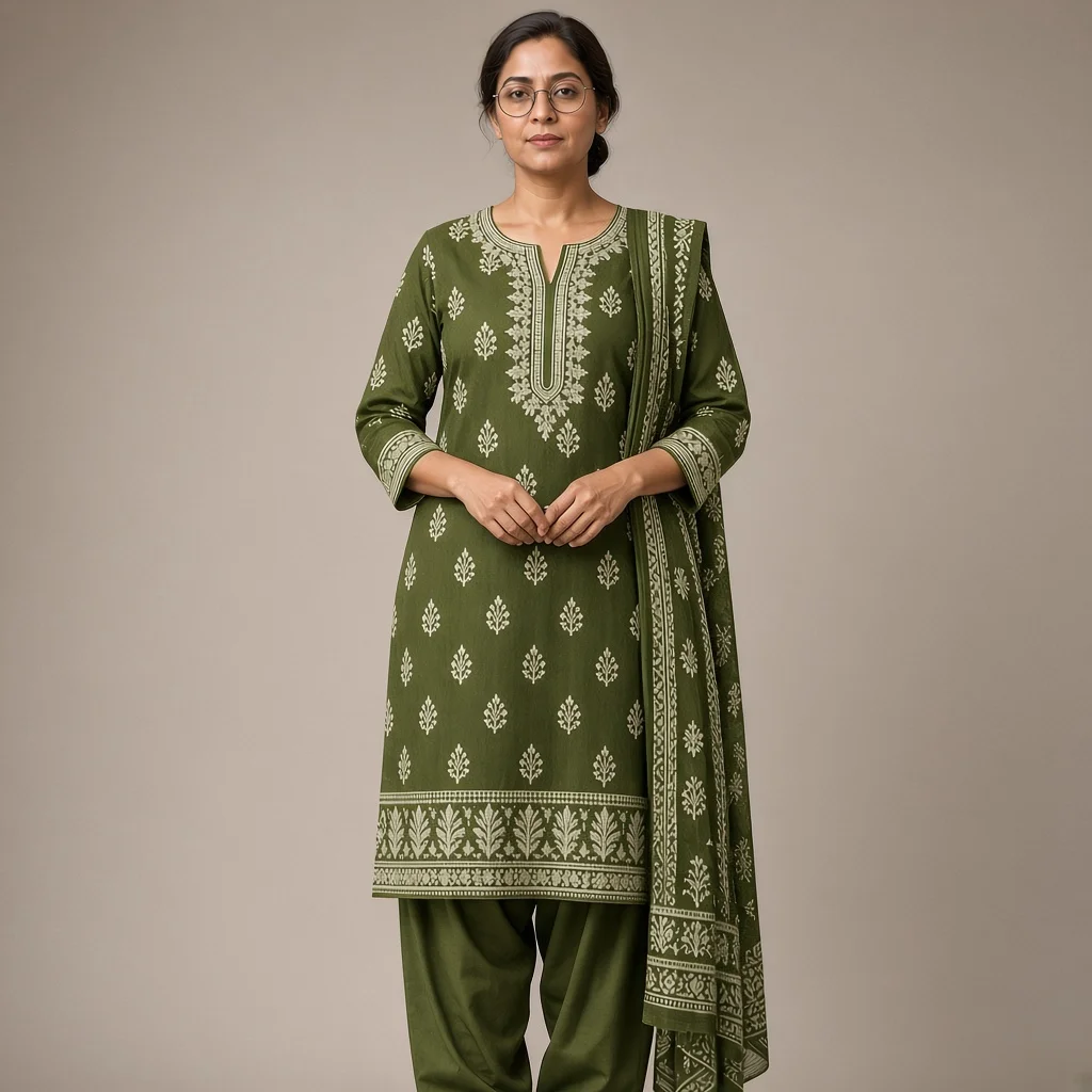 Indigo Block-Print Cotton Suit