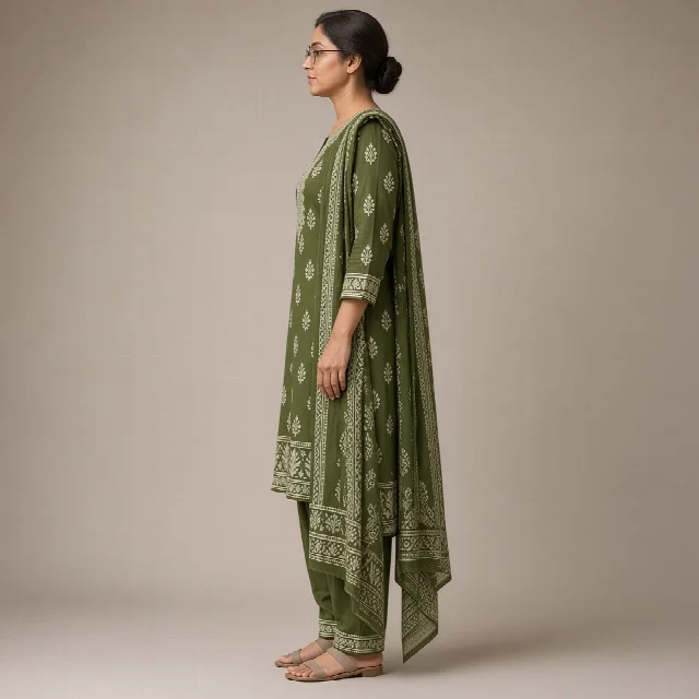 Indigo Block-Print Cotton Suit thumbnail