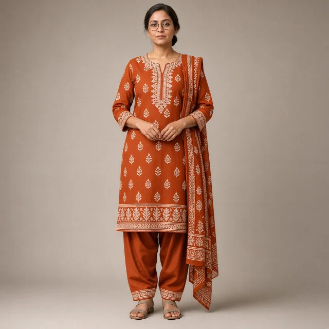 Indigo Block-Print Cotton Suit thumbnail