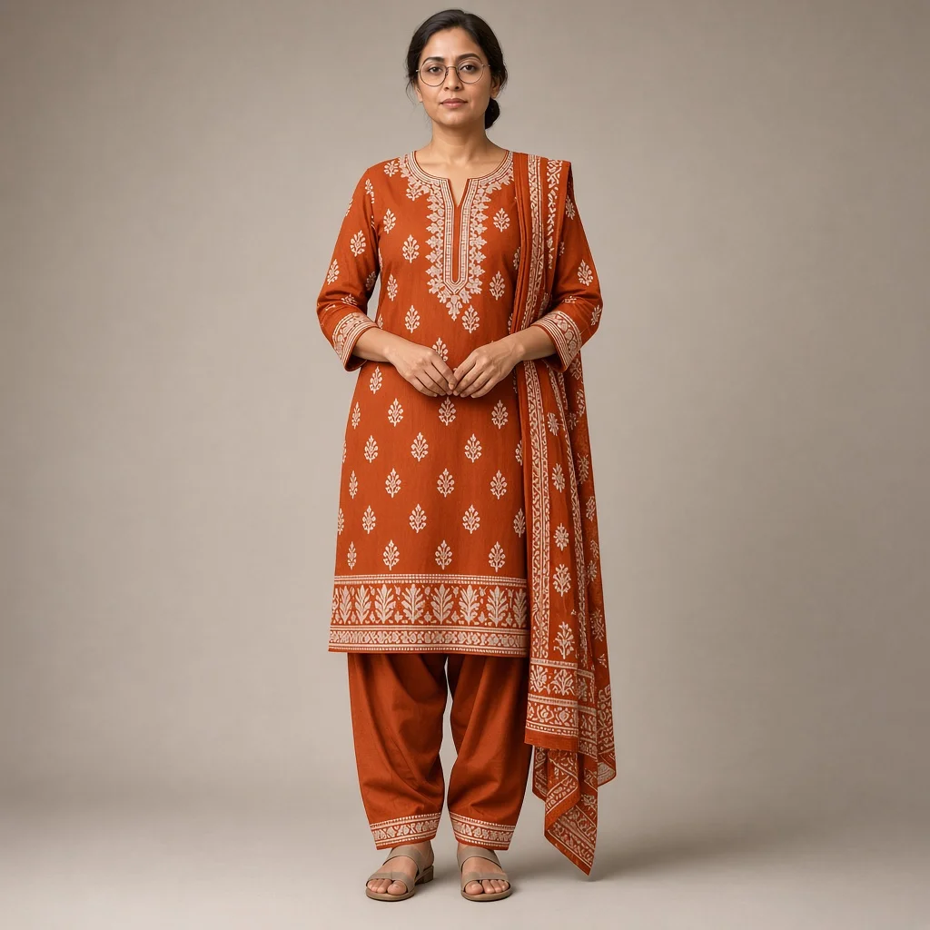 Indigo Block-Print Cotton Suit