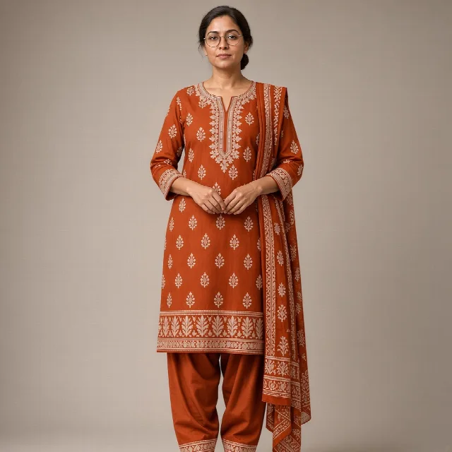 Indigo Block-Print Cotton Suit thumbnail