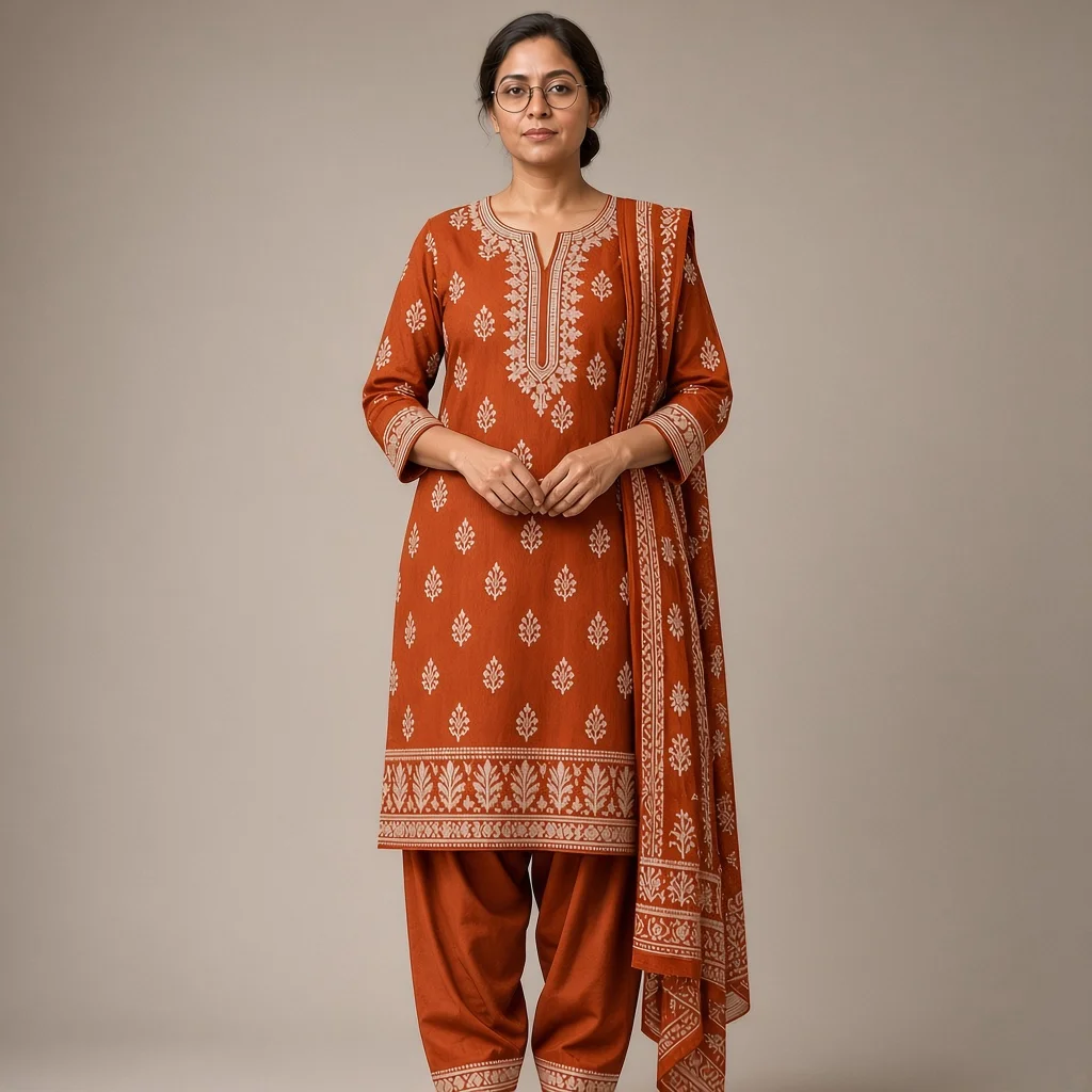 Indigo Block-Print Cotton Suit