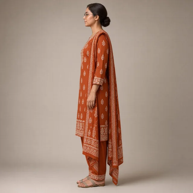 Indigo Block-Print Cotton Suit thumbnail